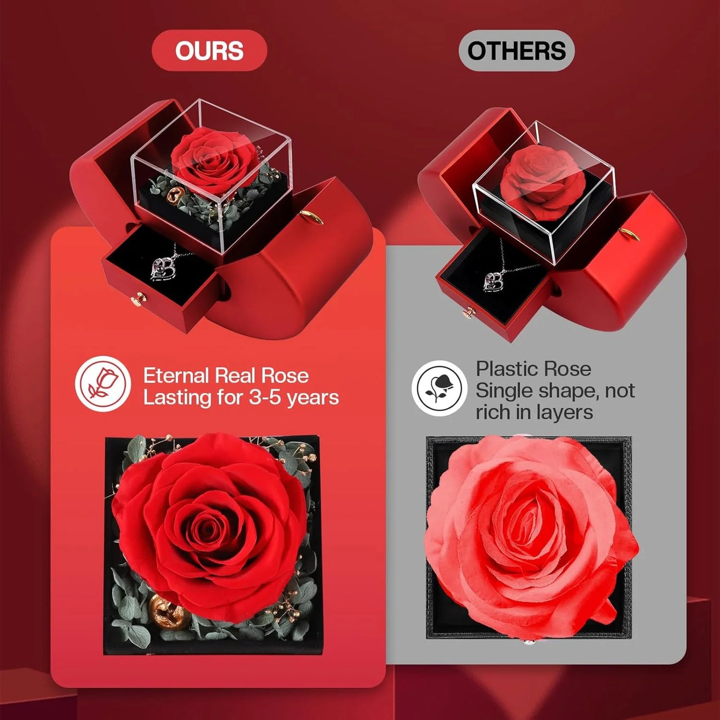 Preserved Rose Box I Love You Necklace Valentines Day Gift for Her