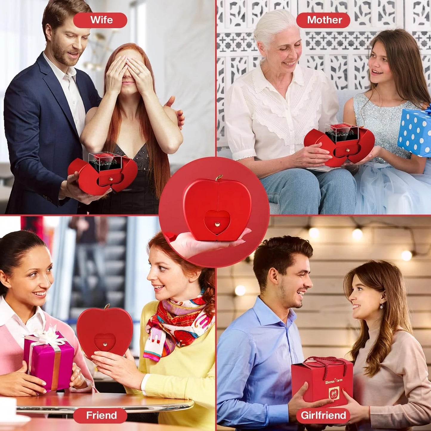 Preserved Rose Box I Love You Necklace Valentines Day Gift for Her