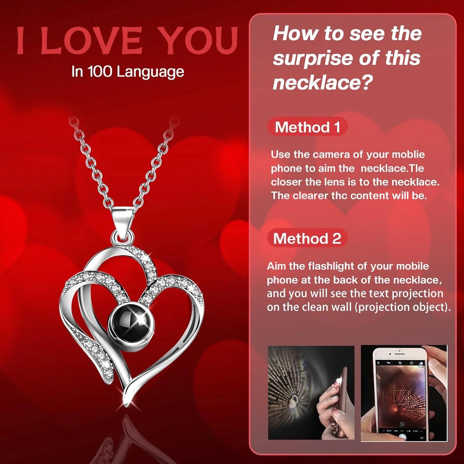 Preserved Rose Box I Love You Necklace Valentines Day Gift for Her